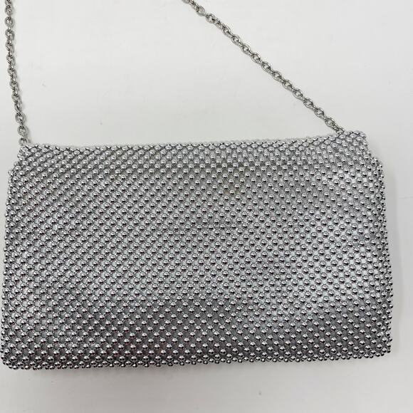INC International Concepts Silver Gray Prudence Shiny Mesh Clutch Crossbody Bag - Picture 9 of 9